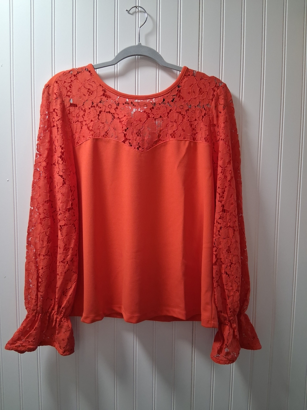 Marc New York Orange Lace Yoke Long-Sleeve Blouse